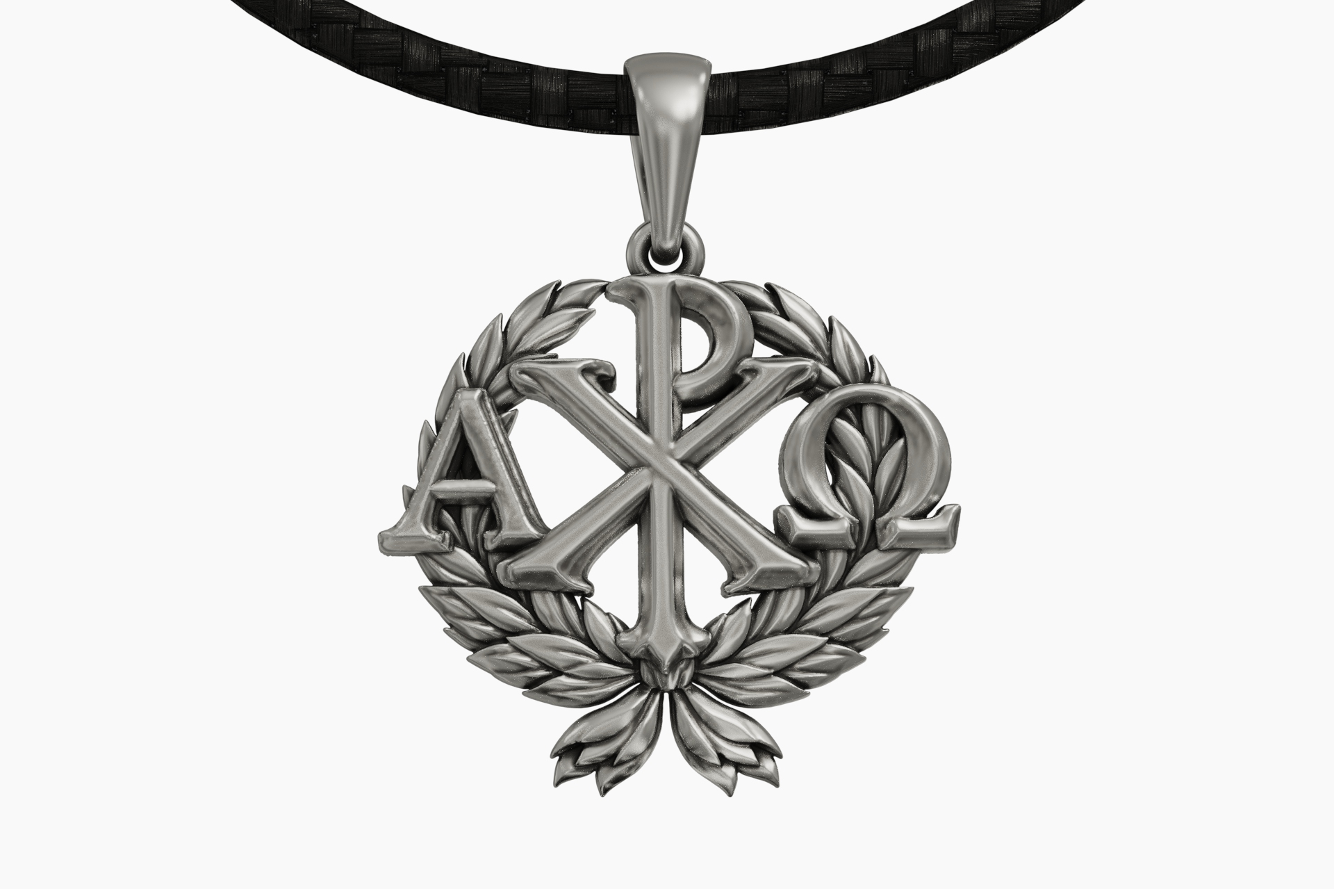 Chi-Rho with Alpha Omega Laurel Wreath Pendant — view 7