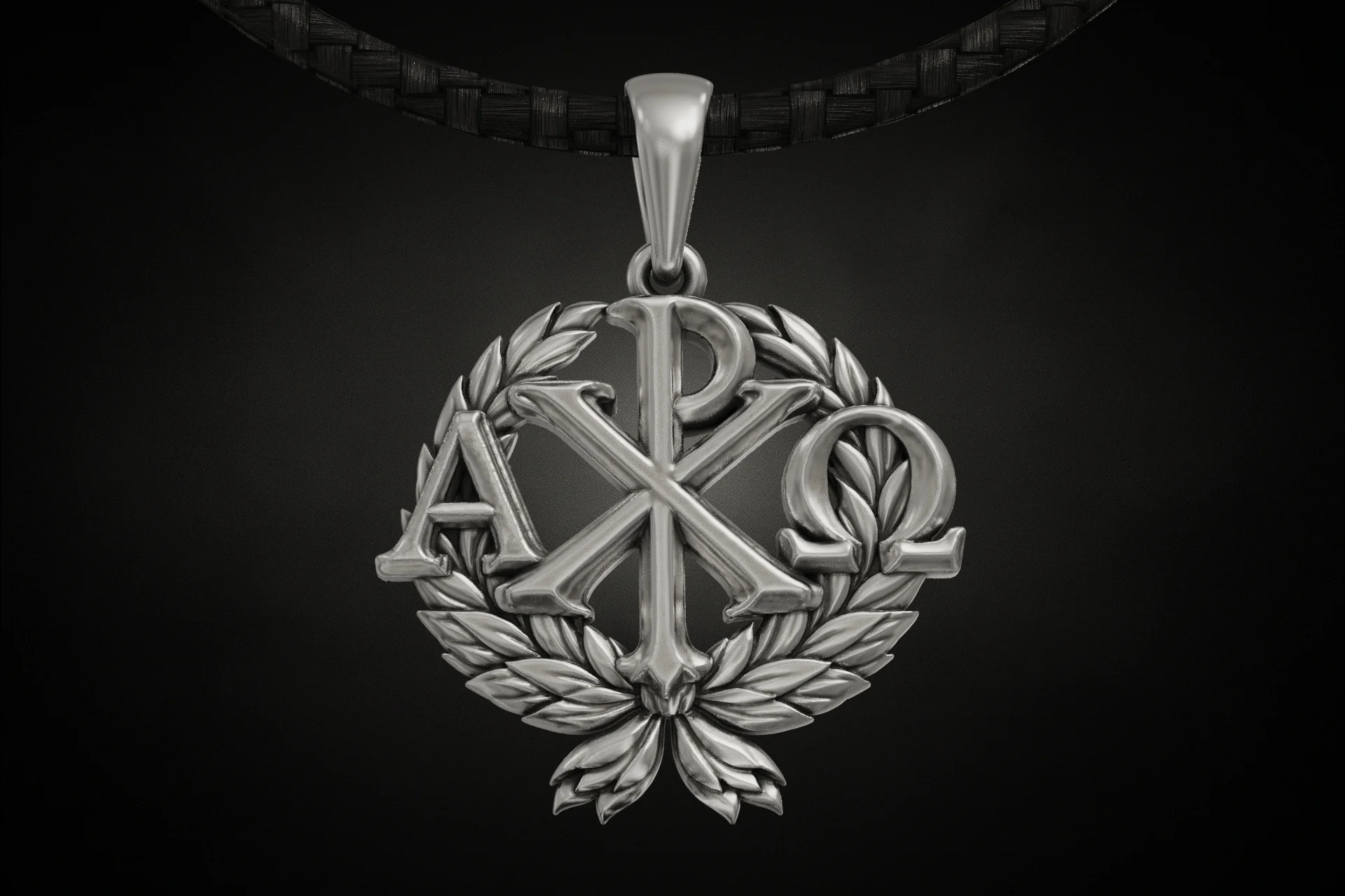 Chi-Rho with Alpha Omega Laurel Wreath Pendant — view 2