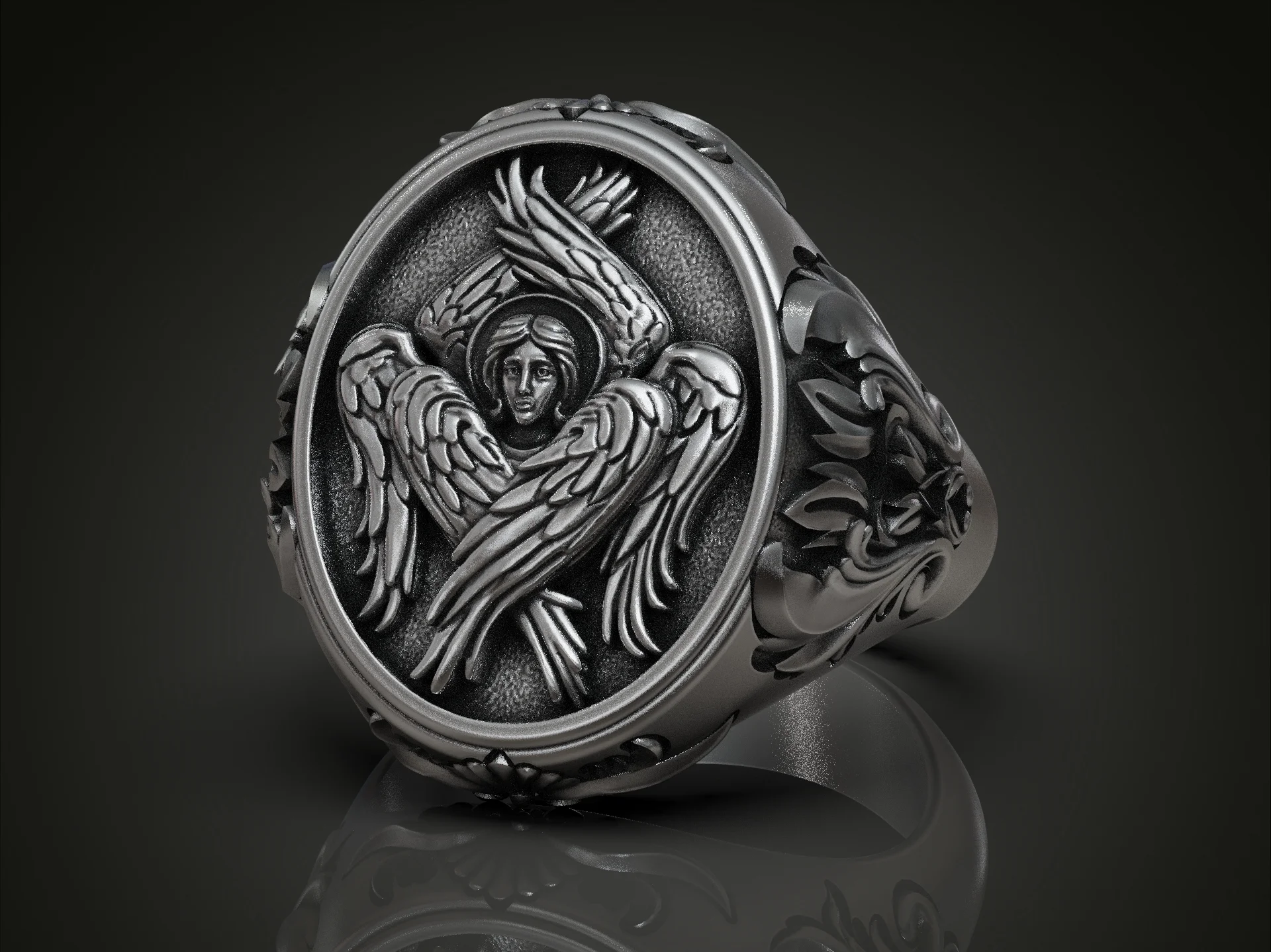 Seraphim Angel Ornate Signet Ring — view 3