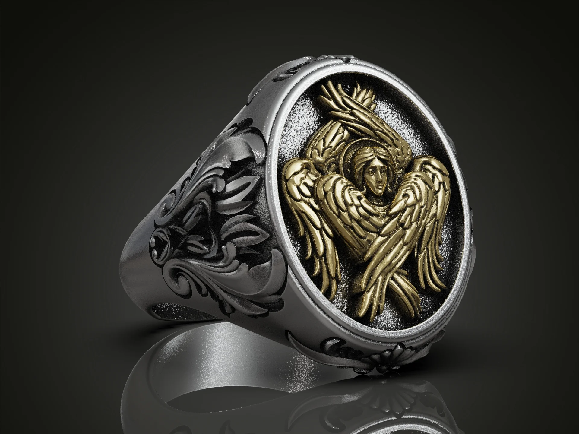 Seraphim Angel Ornate Signet Ring — view 2