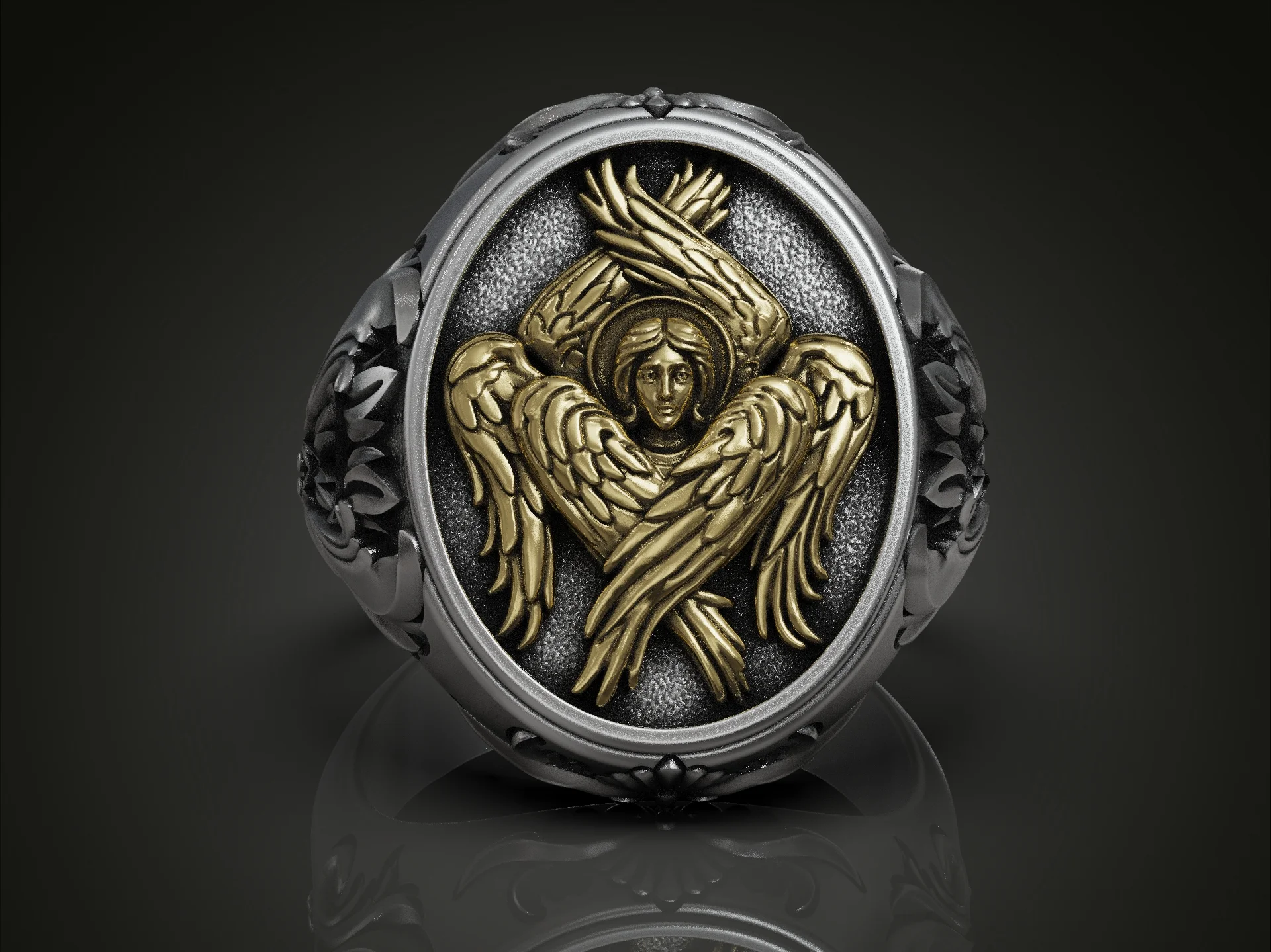 Seraphim Angel Ornate Signet Ring