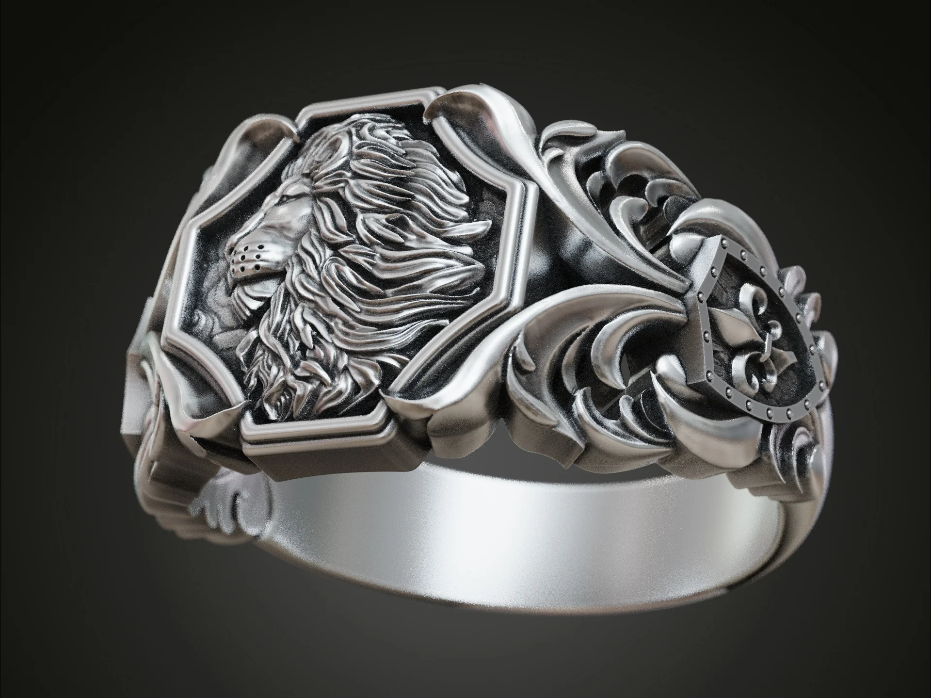 Lion Head Relief and Cross Signet Ring — view 3