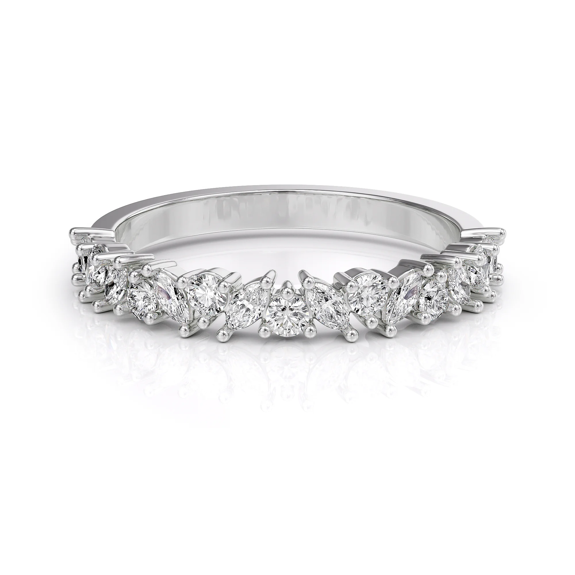 Wedding ring with marquise and round diamonds 3D model — view 3