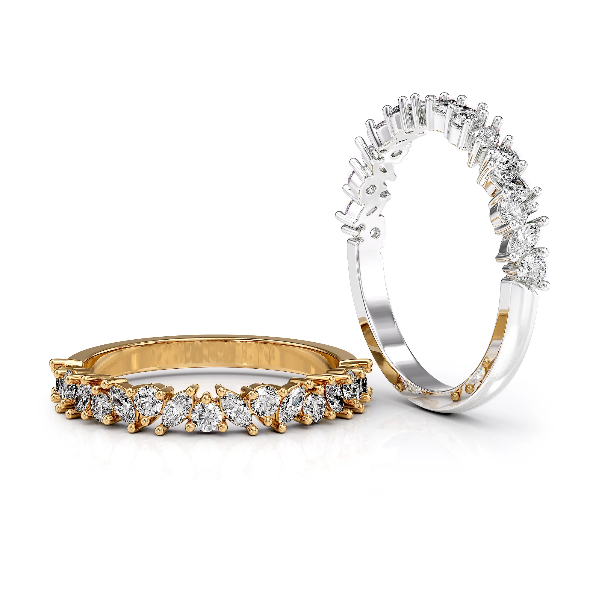 Wedding ring with marquise and round diamonds 3D model