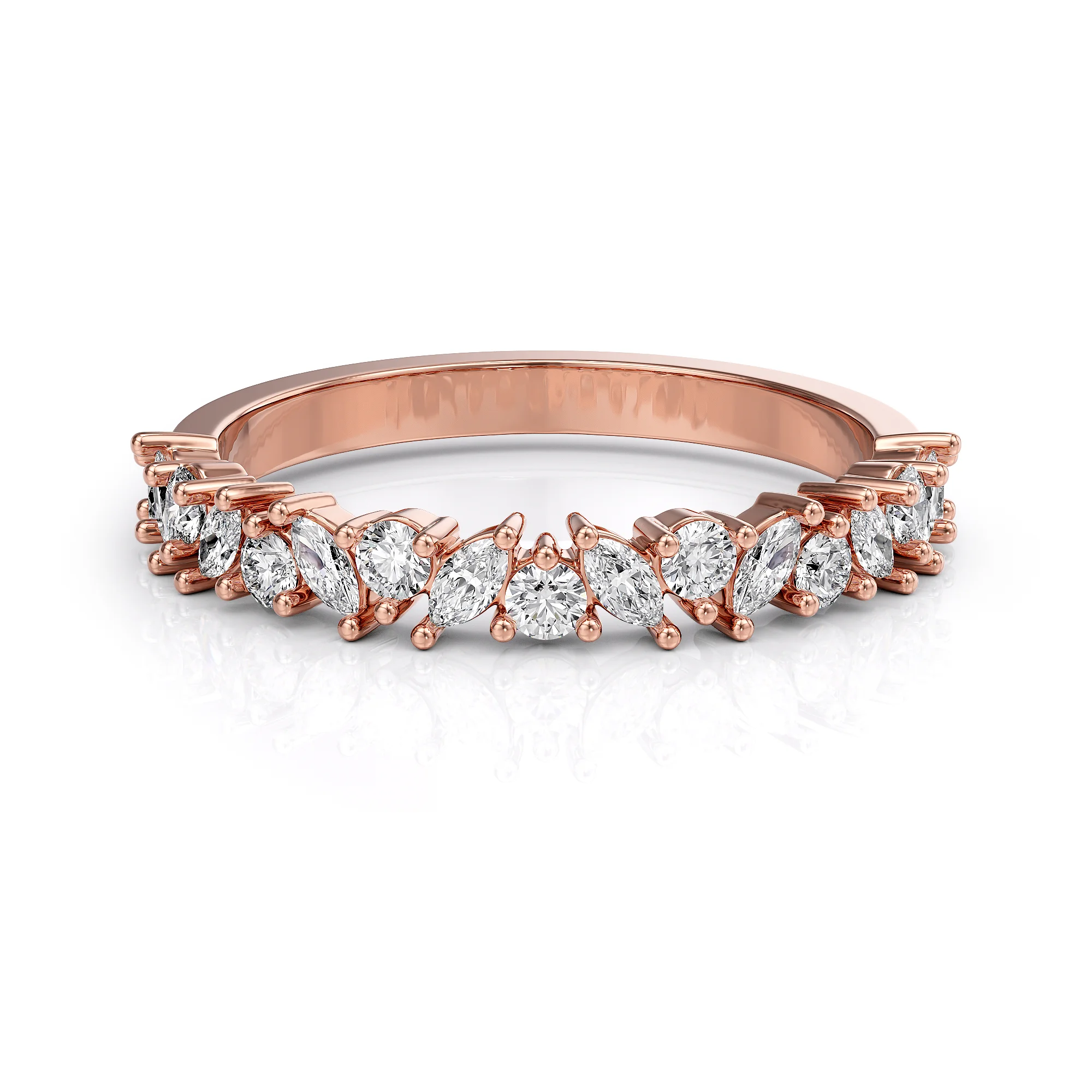 Wedding ring with marquise and round diamonds 3D model — view 5