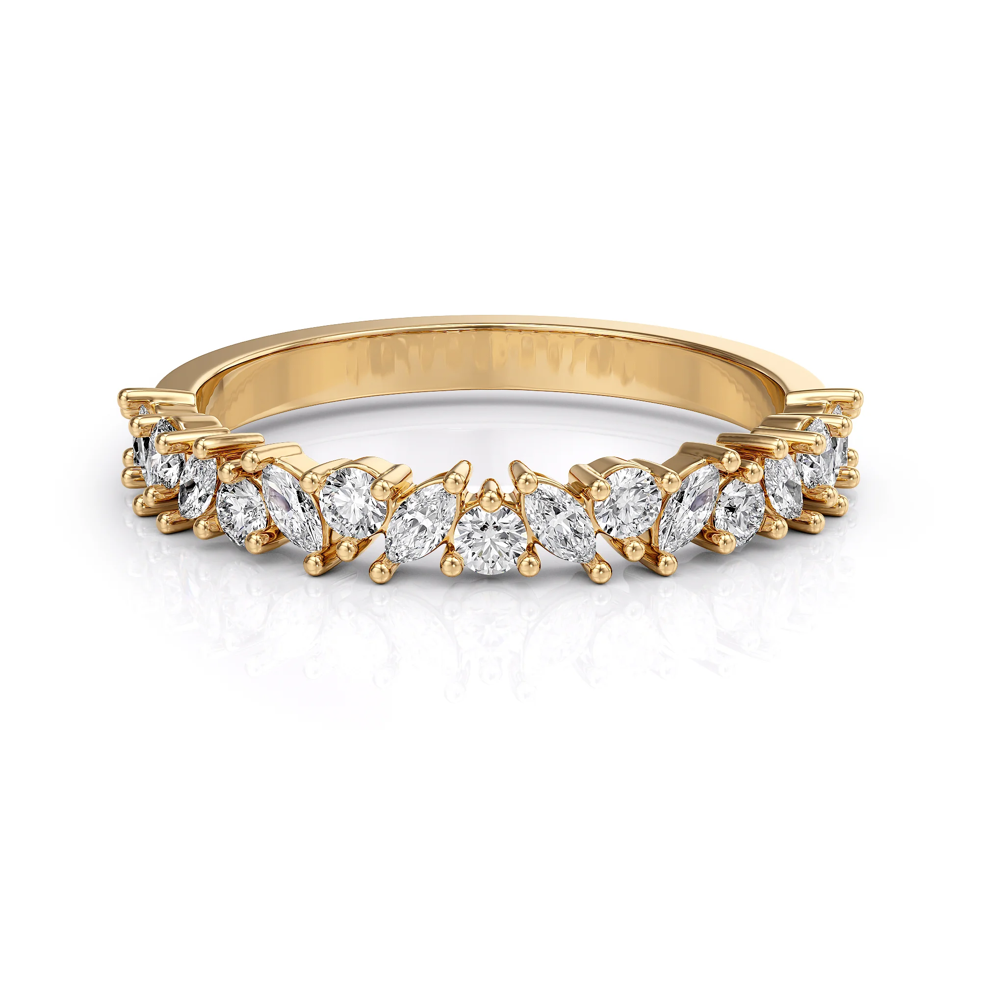 Wedding ring with marquise and round diamonds 3D model — view 4