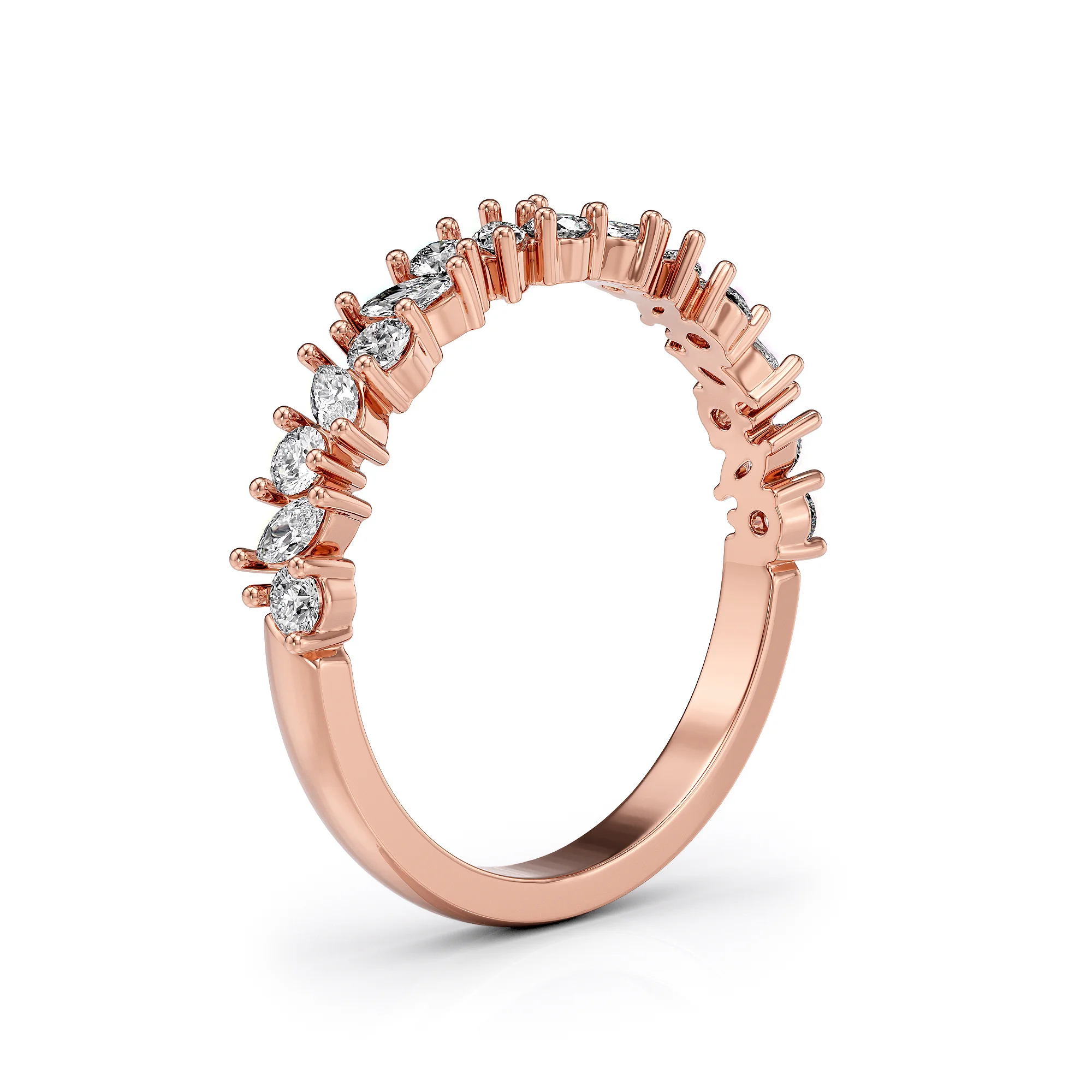 Wedding ring with marquise and round diamonds 3D model — view 2