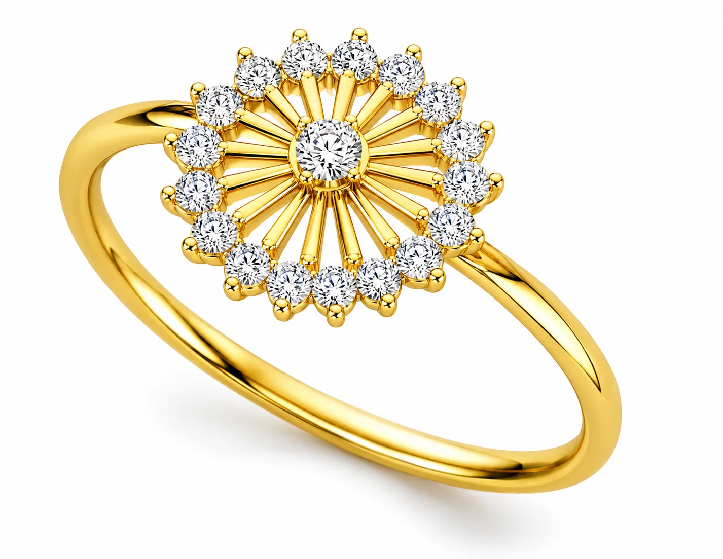 Elegant yellow-gold diamond ring display