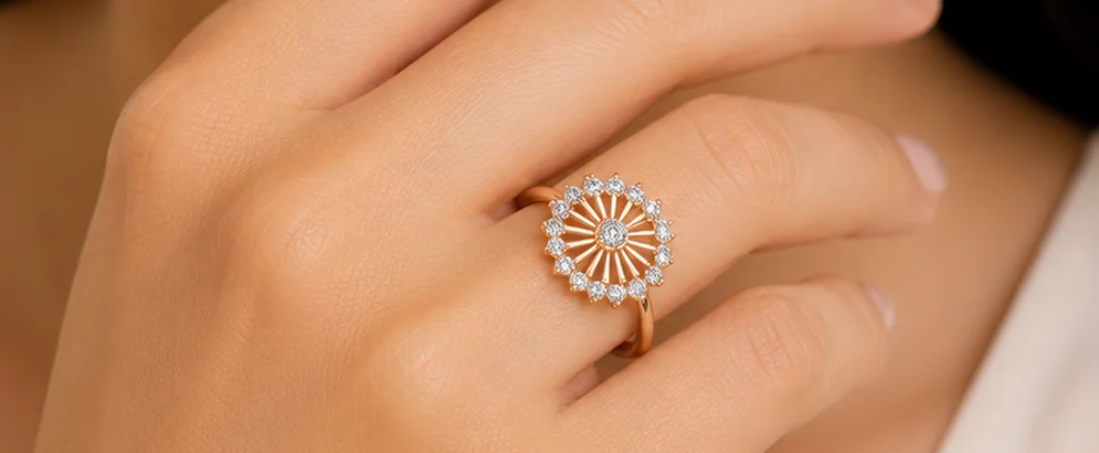 Elegant yellow-gold diamond ring display — view 5