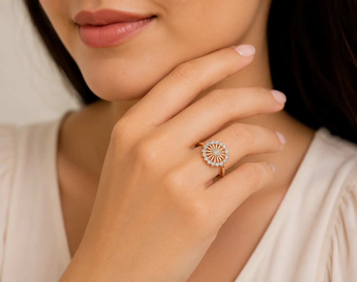 Elegant yellow-gold diamond ring display — view 3