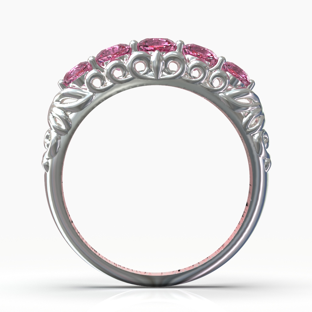 Ornate Five Stone Scrollwork Anniversary Ring — view 2