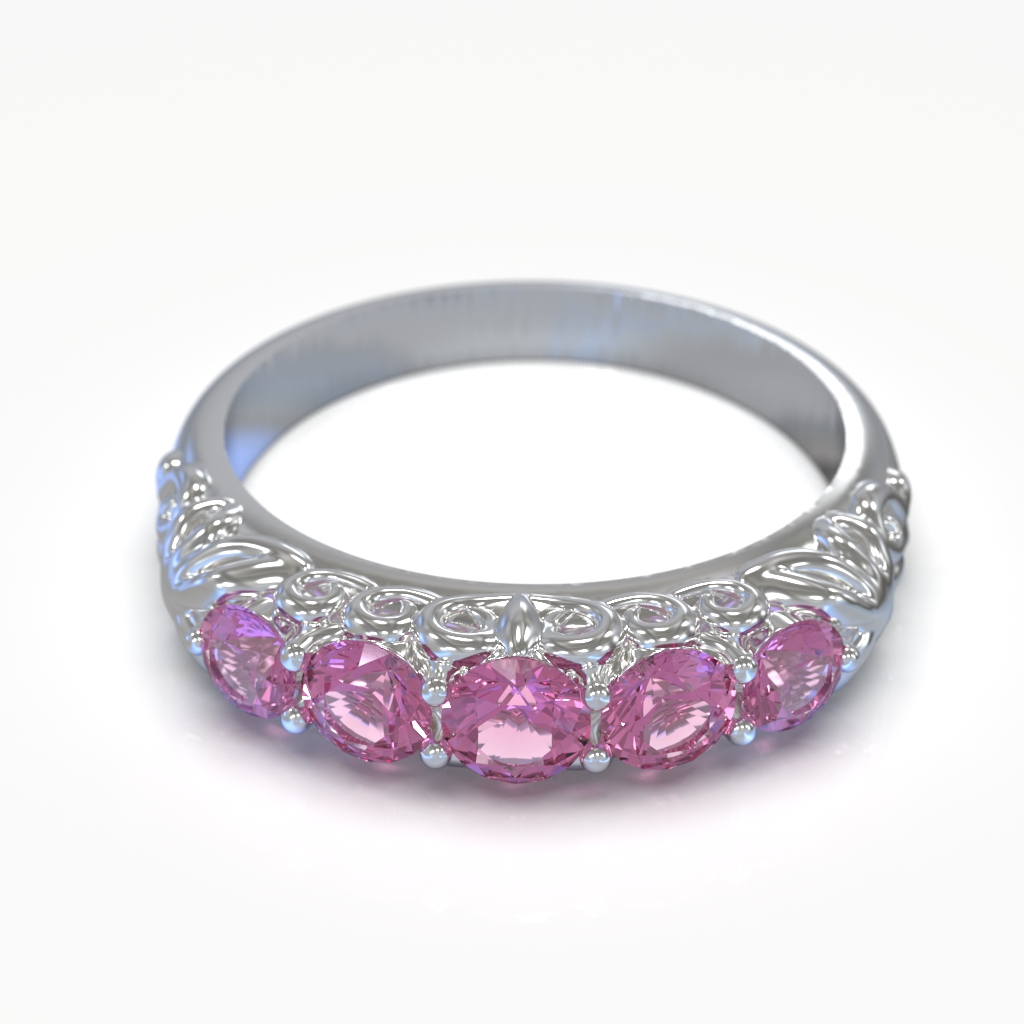 Ornate Five Stone Scrollwork Anniversary Ring
