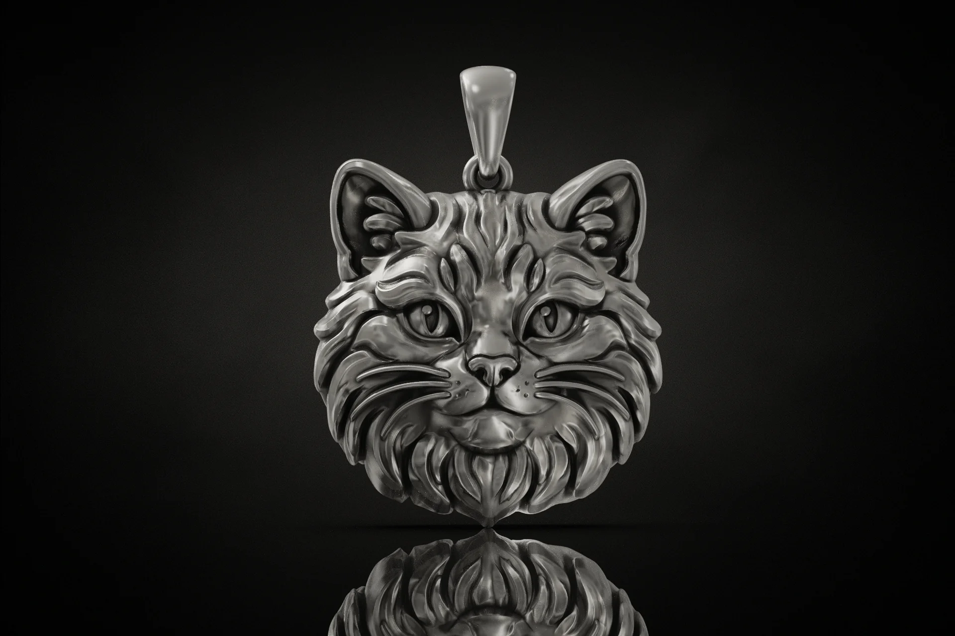 Realistic Fluffy Cat Head Pendant — view 2