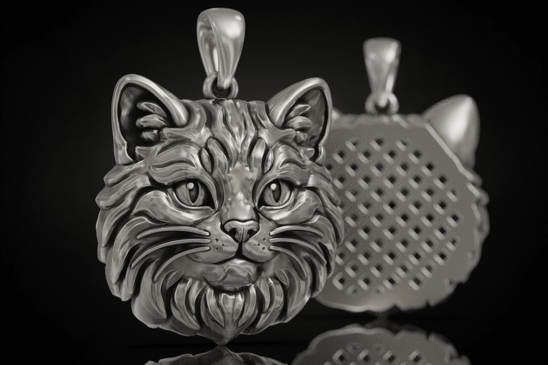 Realistic Fluffy Cat Head Pendant