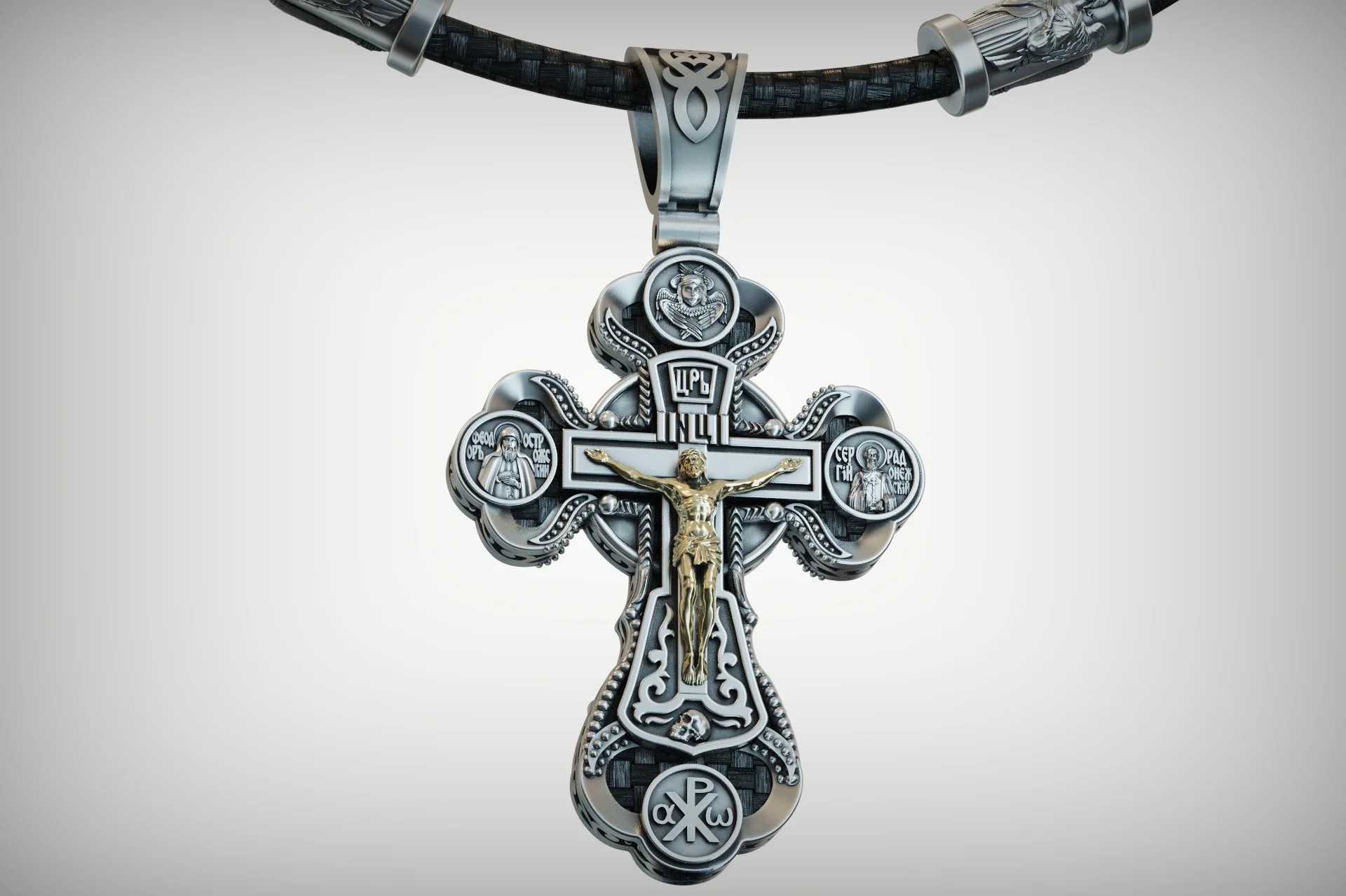 Orthodox Calvary Cross Pendant with Paracord Charm