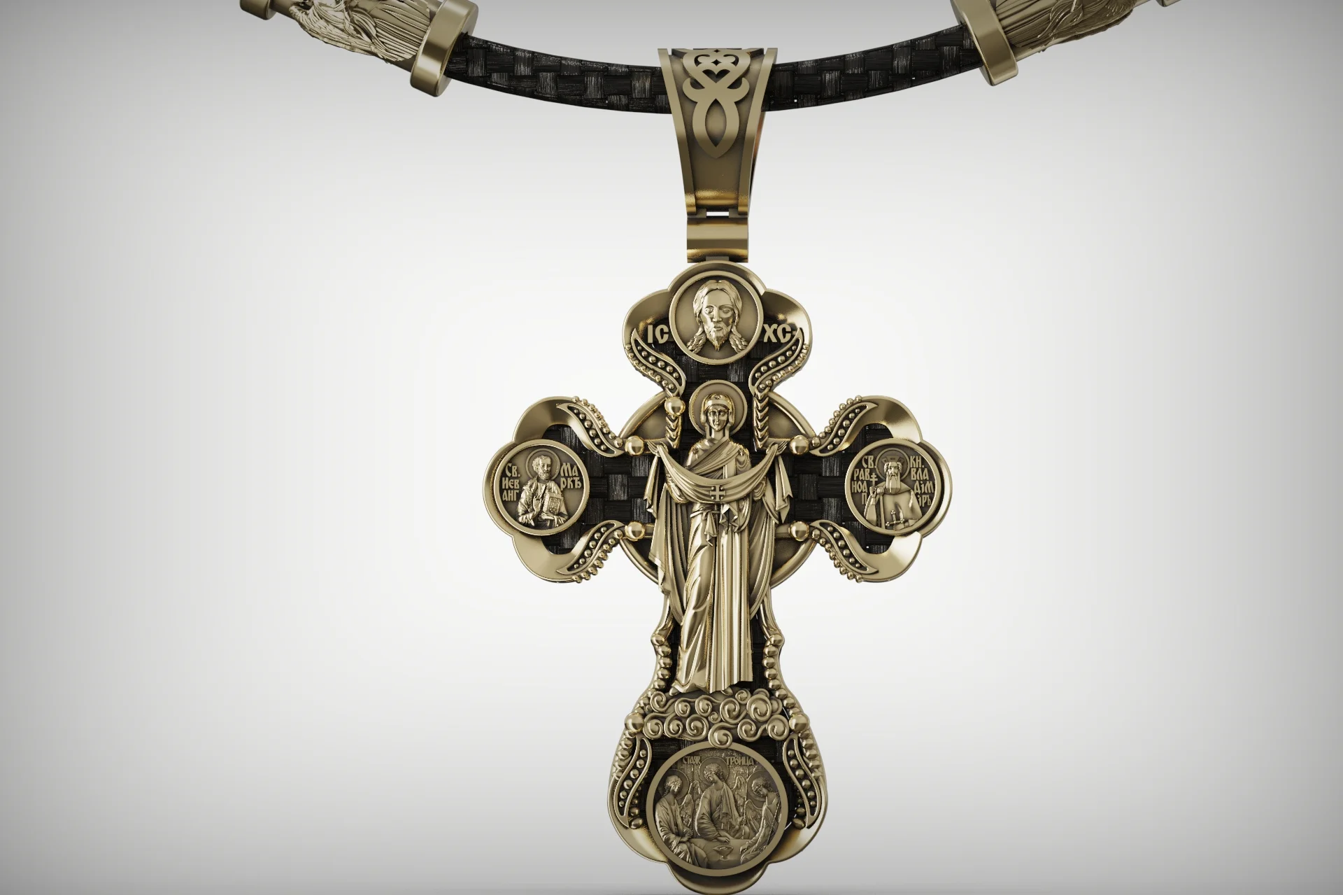 Orthodox Calvary Cross Pendant with Paracord Charm — view 4