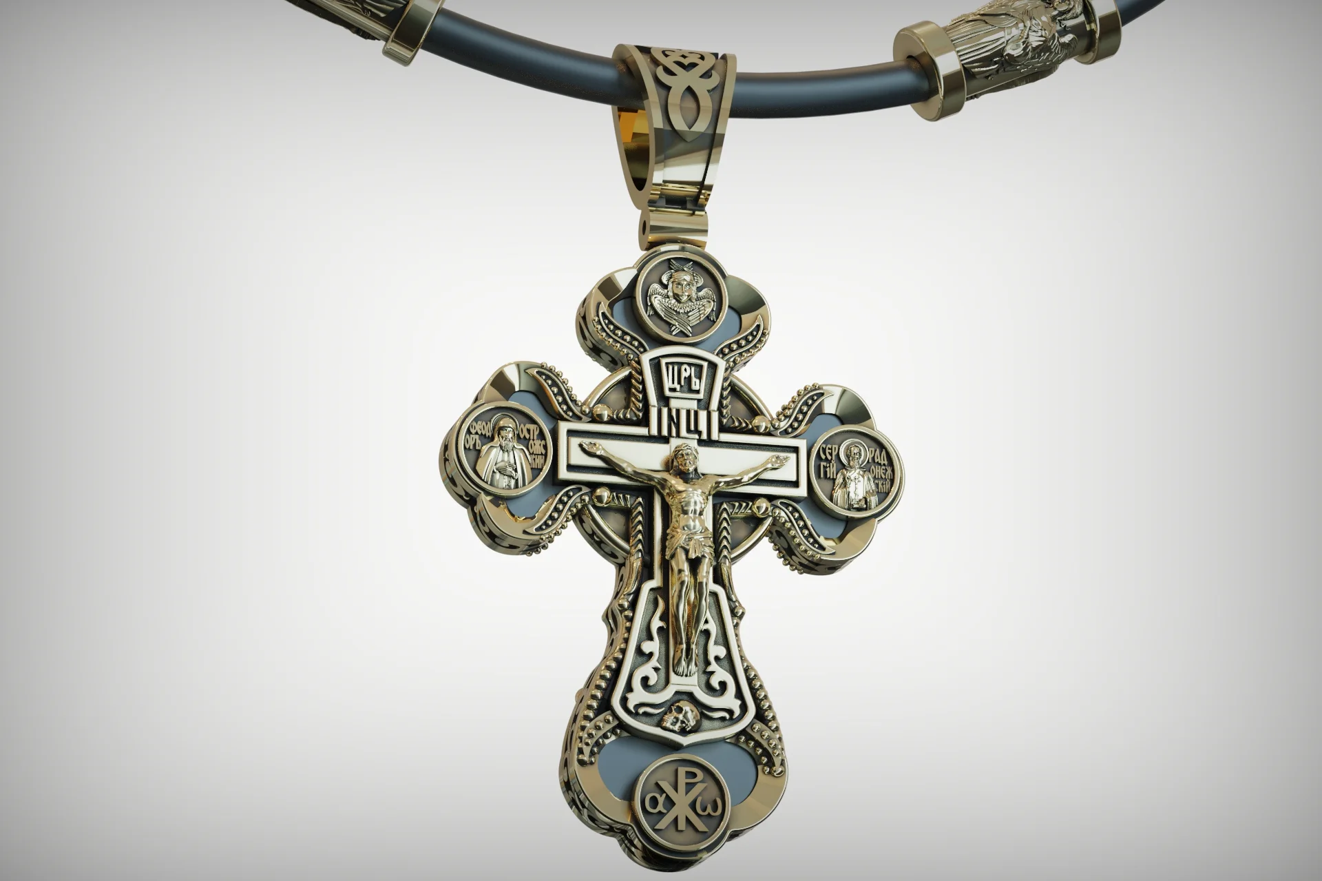 Orthodox Calvary Cross Pendant with Paracord Charm — view 2