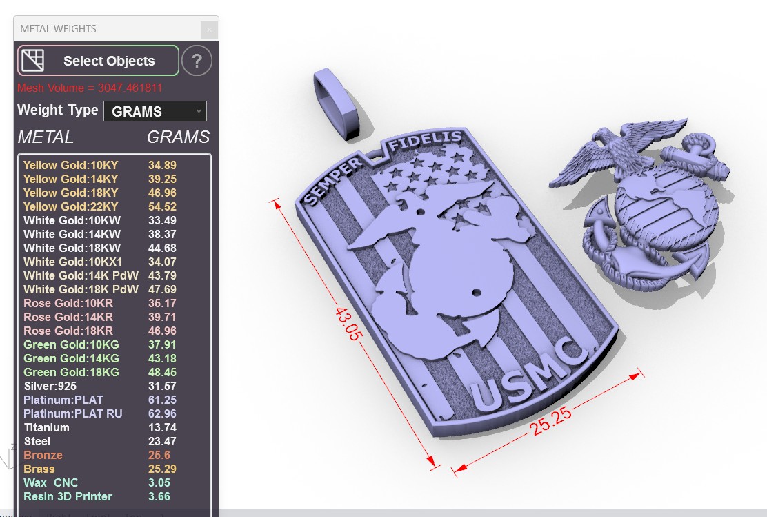 Jm Emage USMC Eagle Globe Anchor Dog Tag Pendant — 3D Jewelry Model