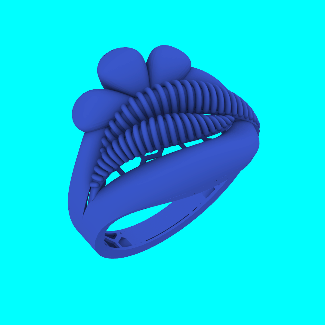 Clover Heart Split Shank Ring with Ribbed Oval