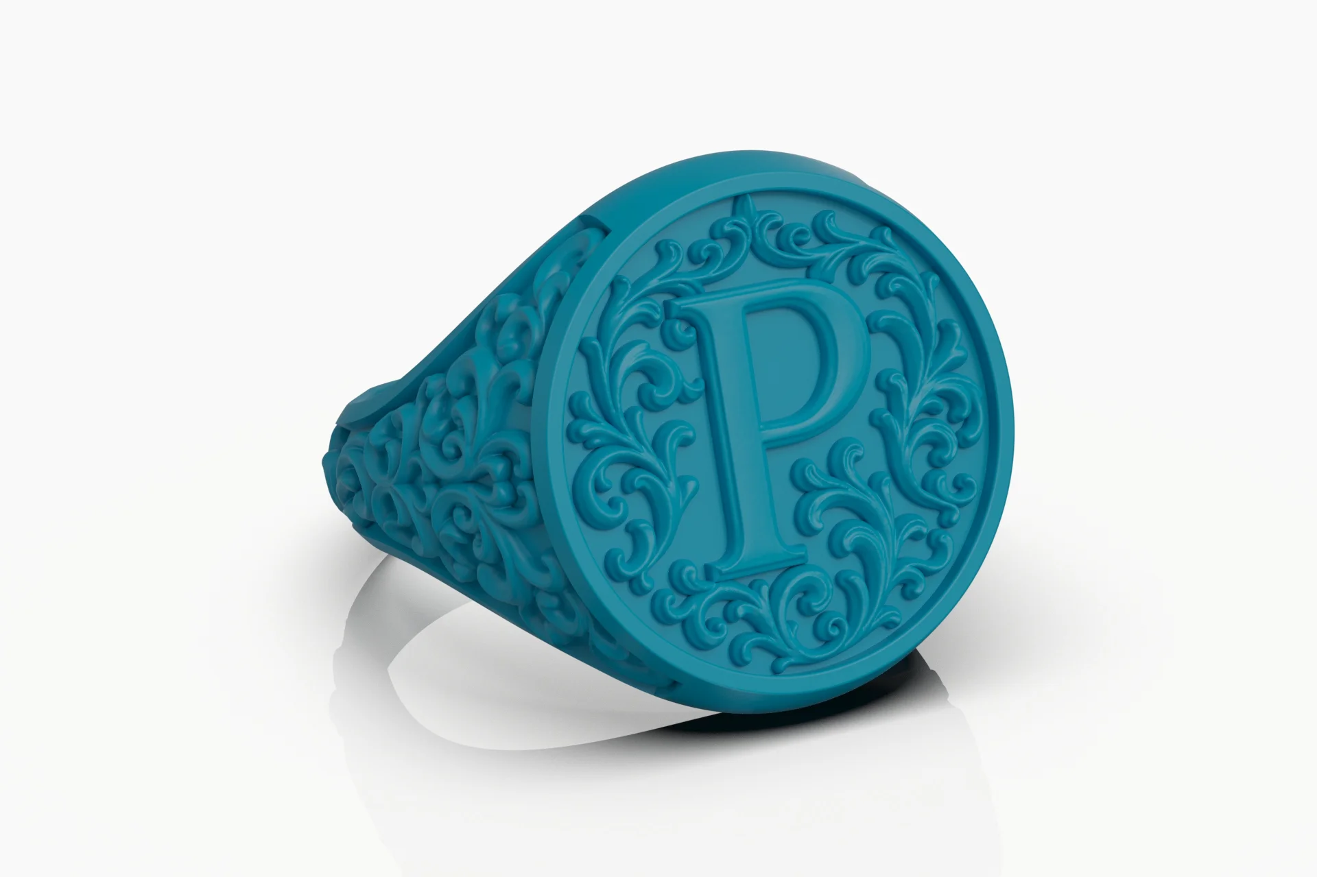 Baroque Initial 'P' Signet Ring with Acanthus Scrolls — view 8
