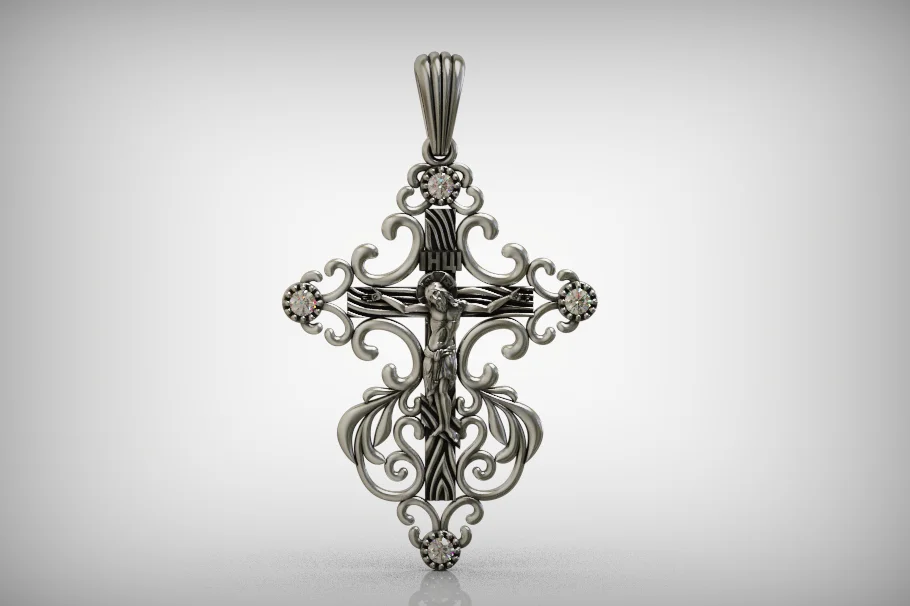 Ornate Scrollwork Crucifix Pendant — view 6