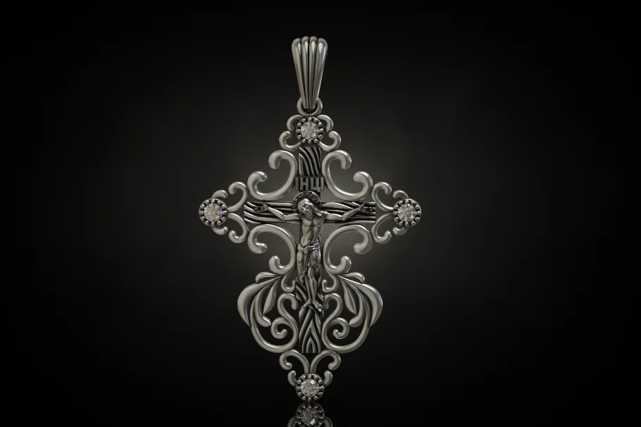 Ornate Scrollwork Crucifix Pendant — view 4