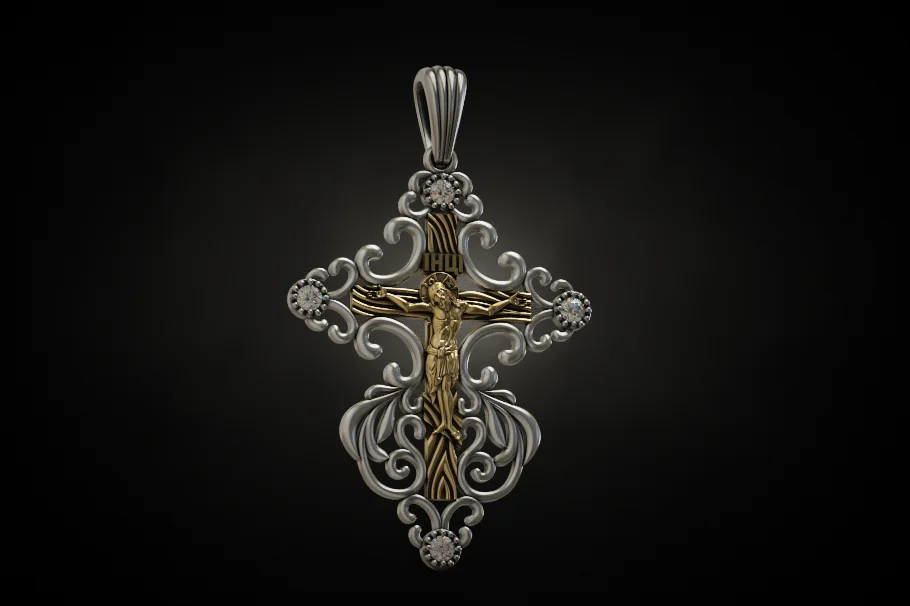 Ornate Scrollwork Crucifix Pendant — view 2