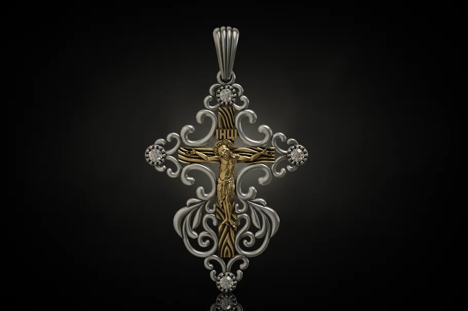 Ornate Scrollwork Crucifix Pendant