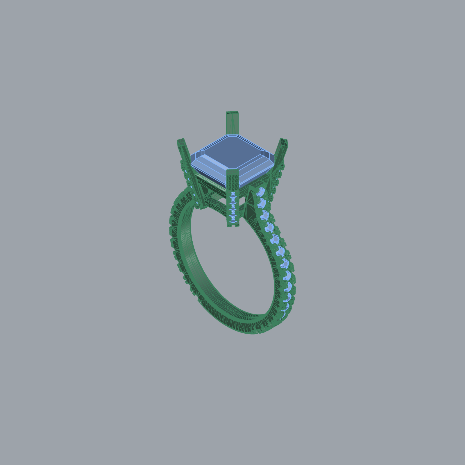 Square Step-Cut Diamond Beaded Shank Ring — view 7