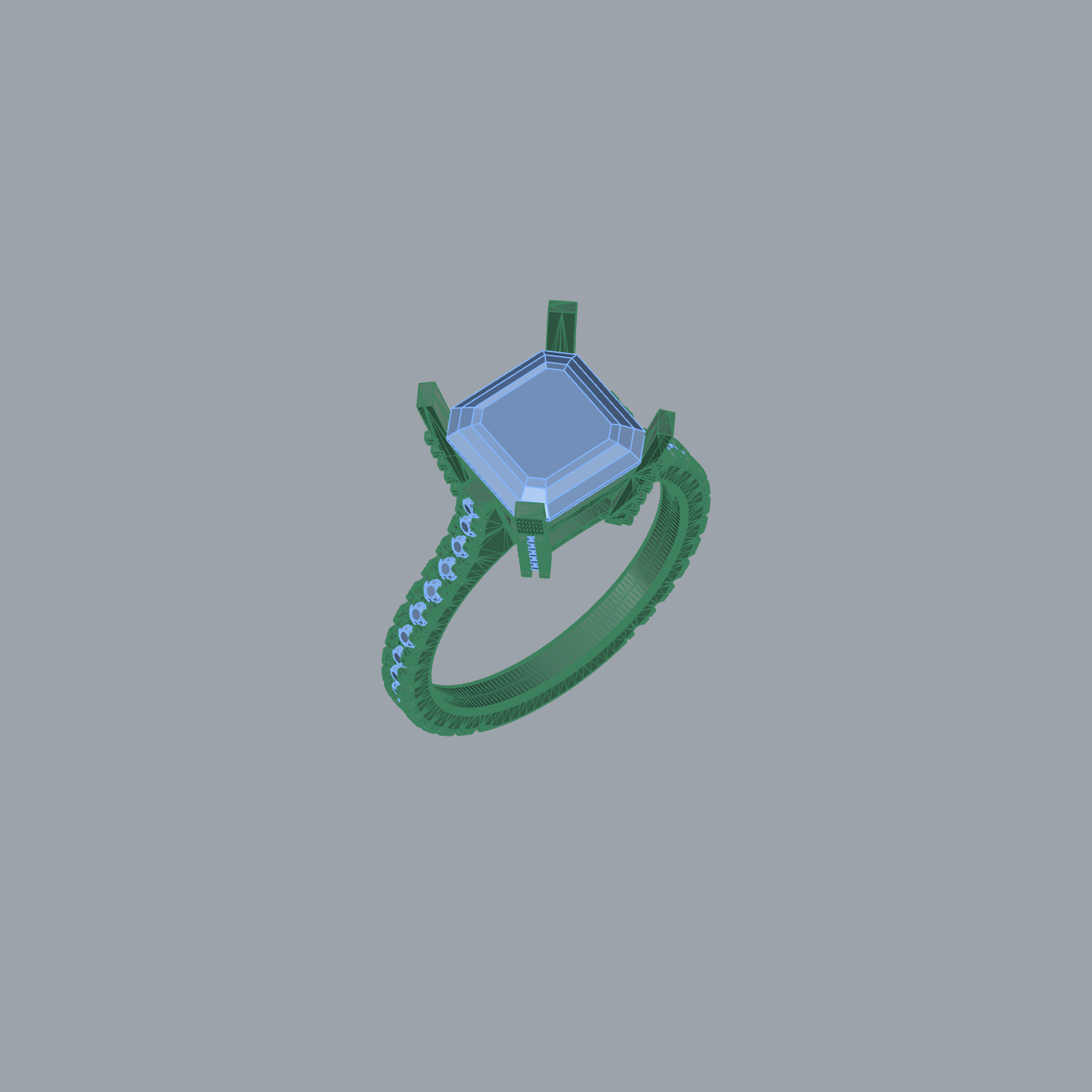 Square Step-Cut Diamond Beaded Shank Ring