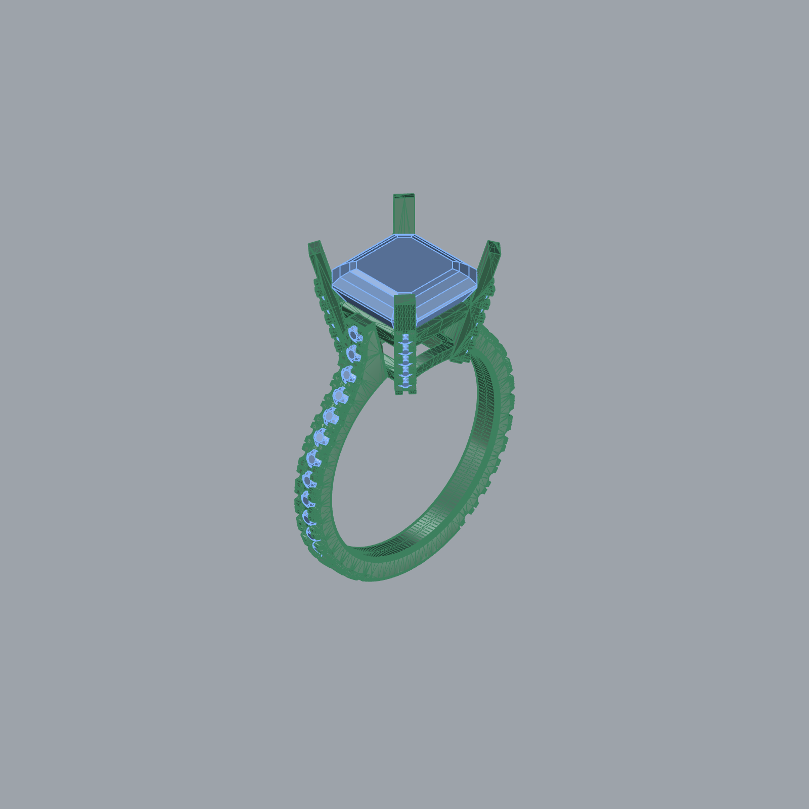 Square Step-Cut Diamond Beaded Shank Ring — view 8