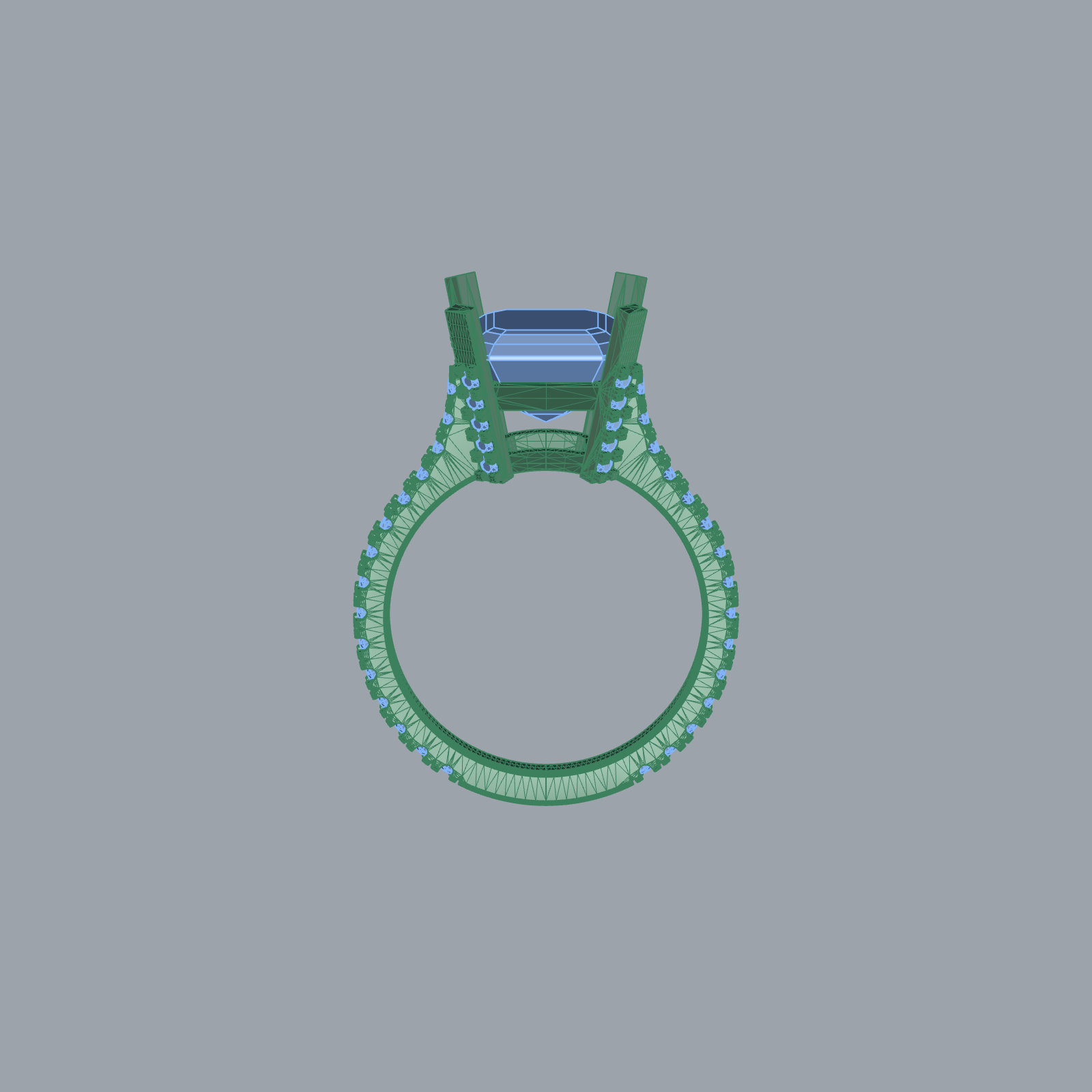 Square Step-Cut Diamond Beaded Shank Ring — view 4