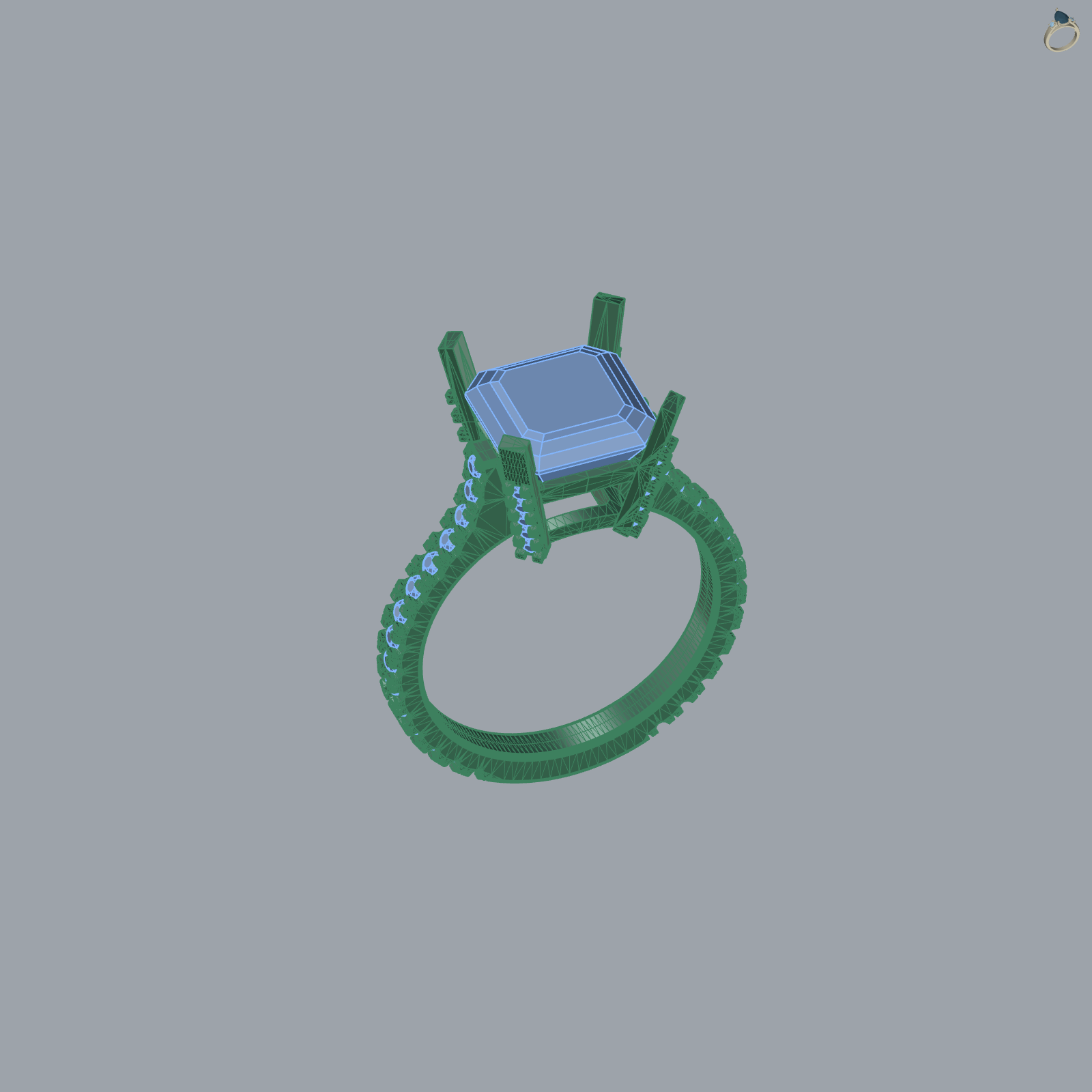 Square Step-Cut Diamond Beaded Shank Ring — view 6