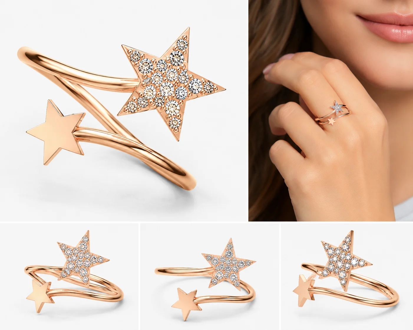 Rose gold star ring collection — view 5