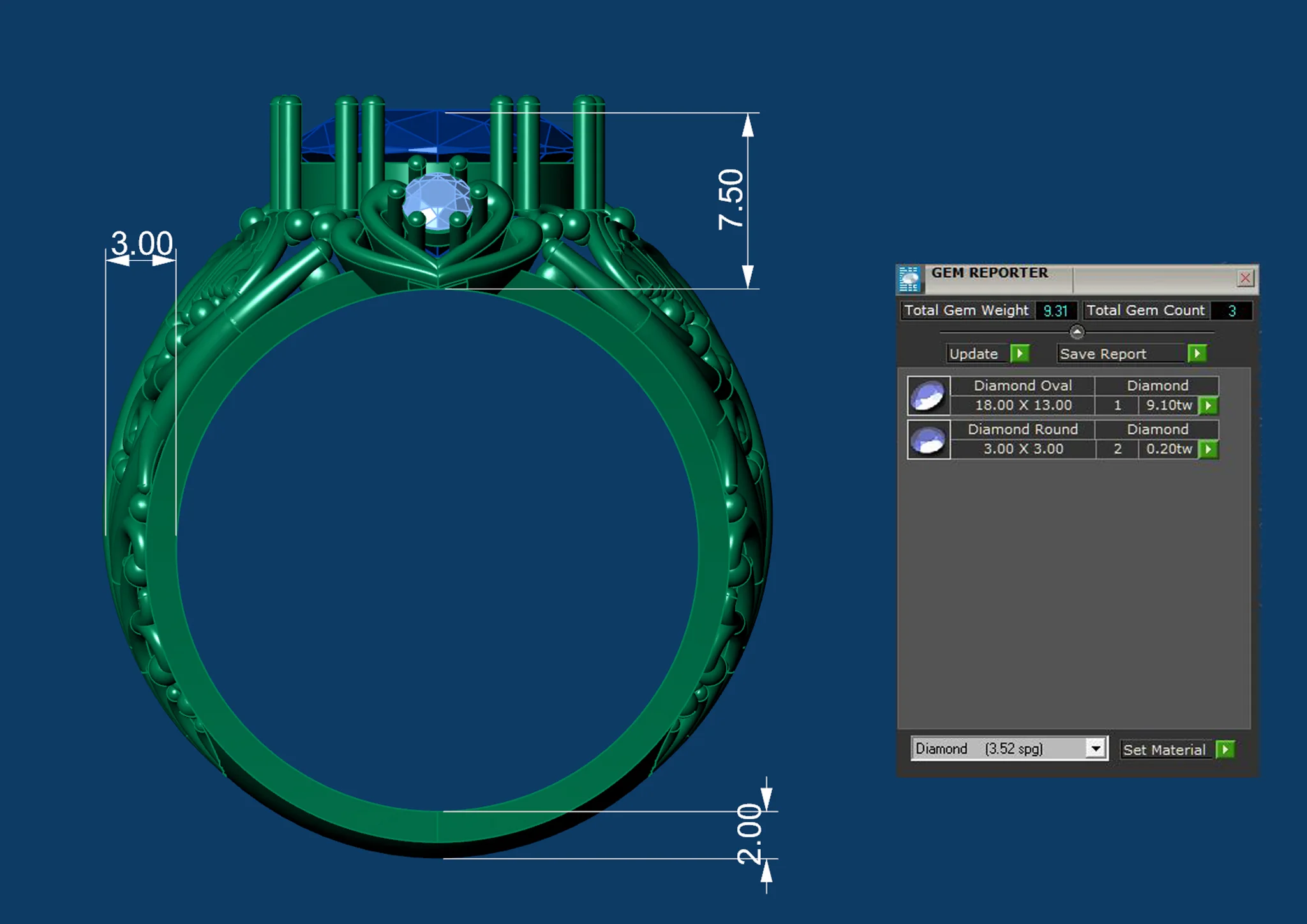 Womens Oval Solitaire Ring 3D Printable Model — view 7