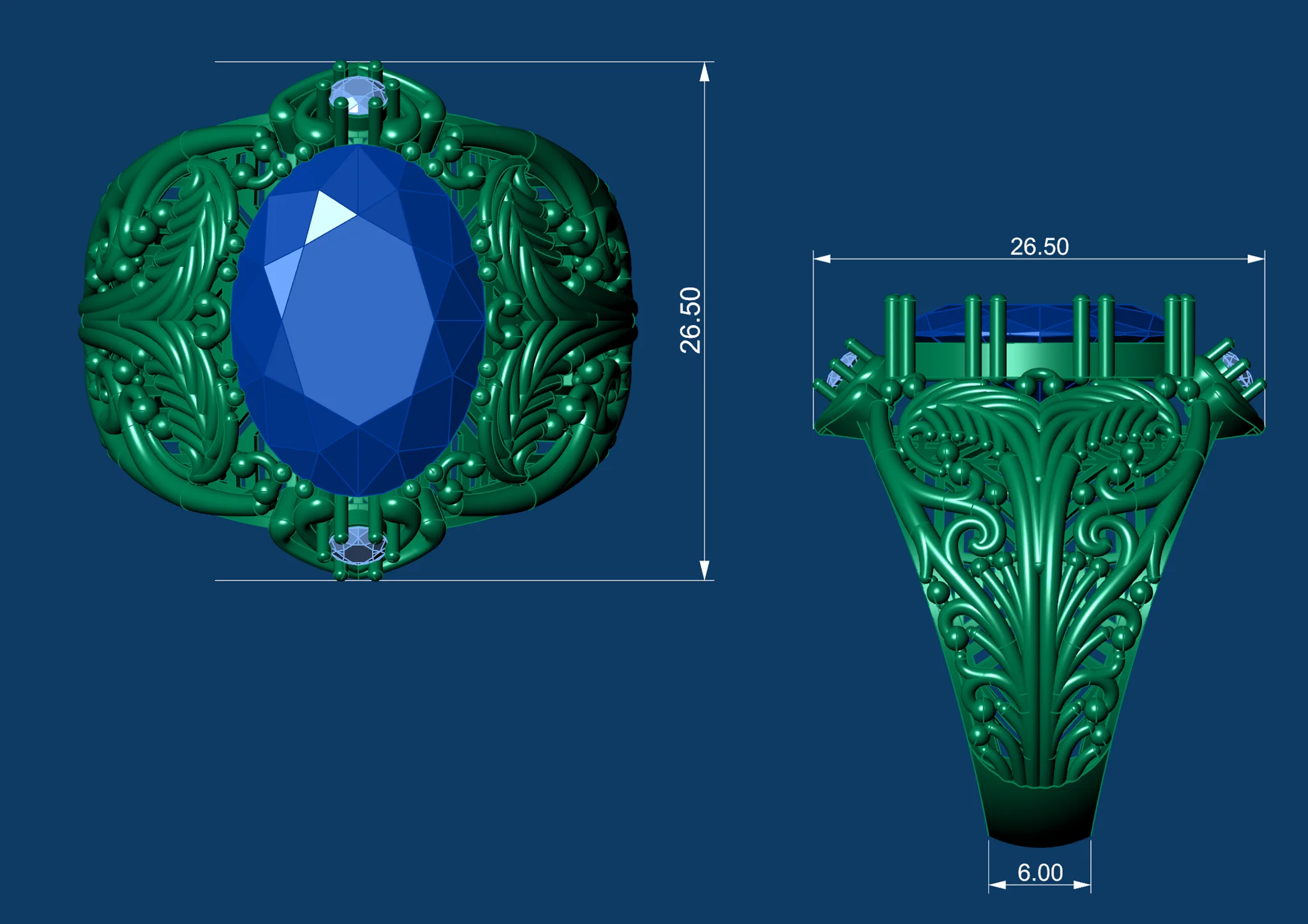 Womens Oval Solitaire Ring 3D Printable Model — view 5