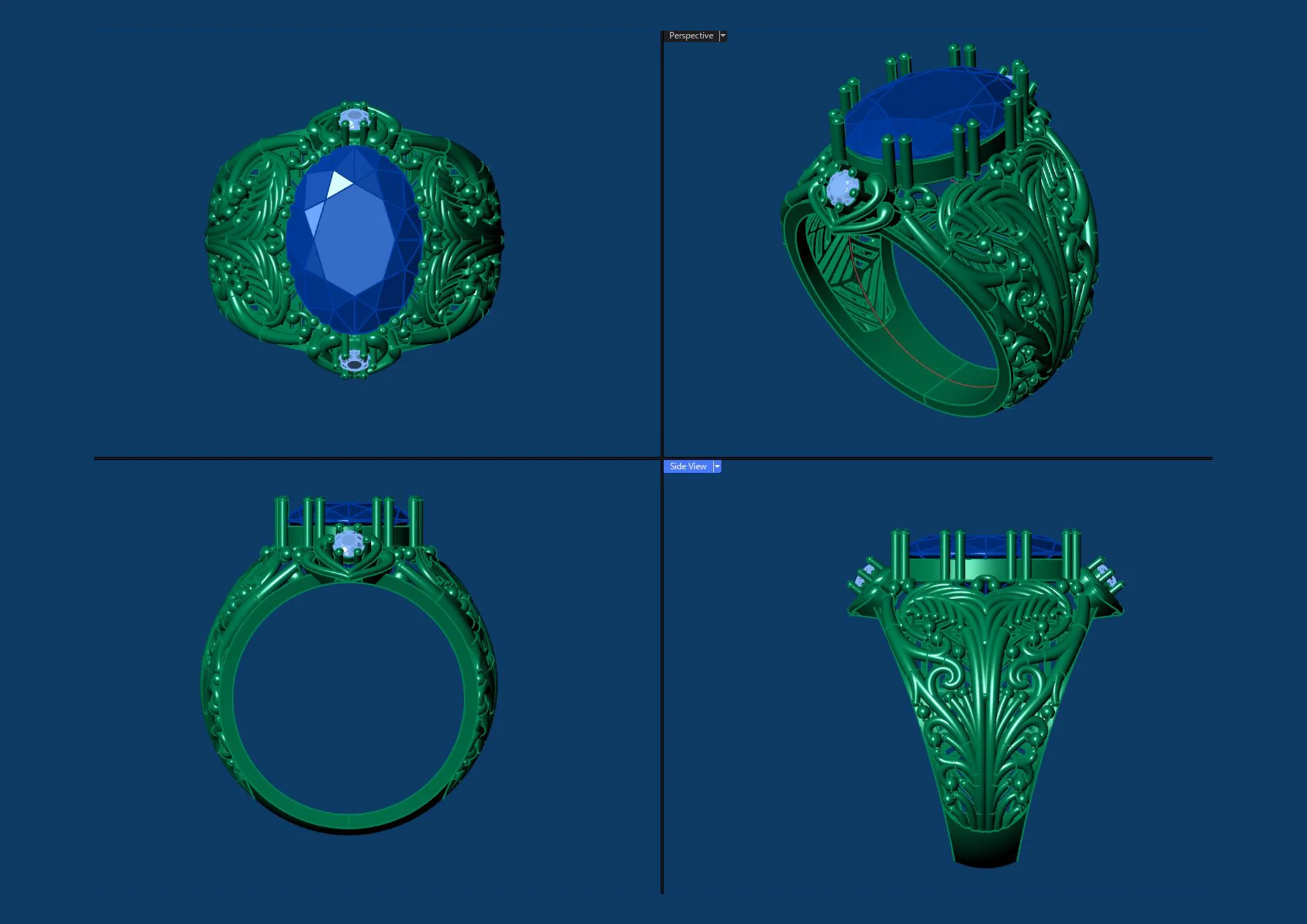 Womens Oval Solitaire Ring 3D Printable Model — view 3