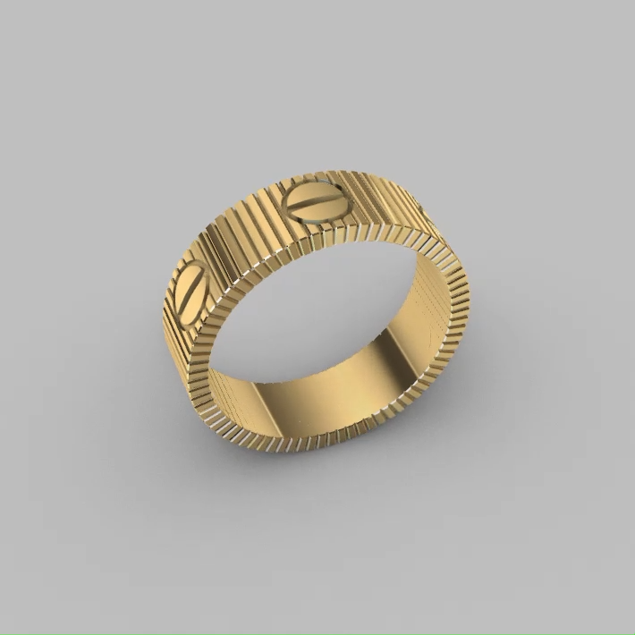 Industrial Grooved Screw Motif Wedding Band Ring — view 5