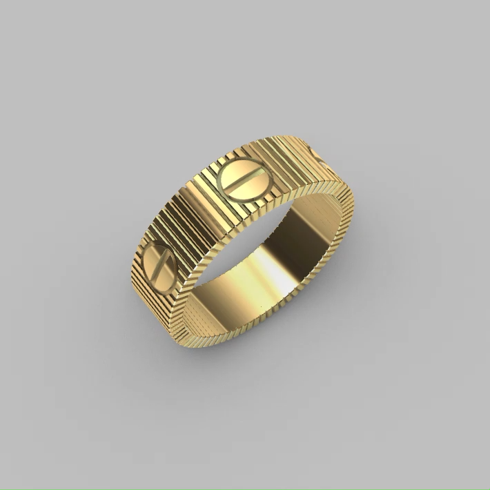 Industrial Grooved Screw Motif Wedding Band Ring