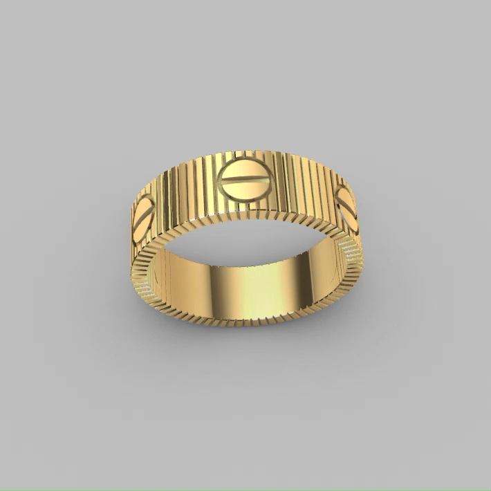 Industrial Grooved Screw Motif Wedding Band Ring — view 4