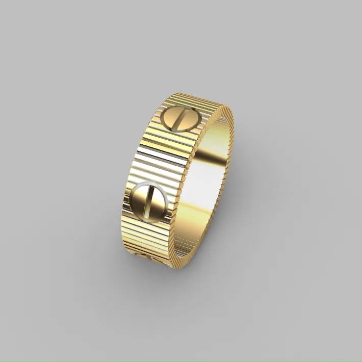 Industrial Grooved Screw Motif Wedding Band Ring — view 8