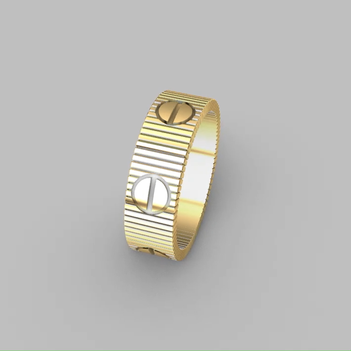 Industrial Grooved Screw Motif Wedding Band Ring — view 2