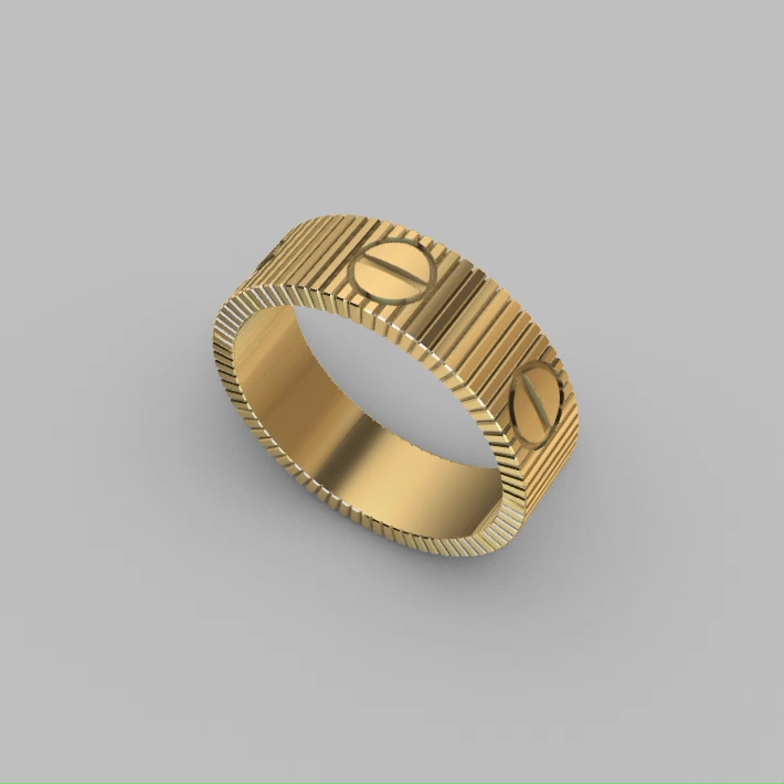 Industrial Grooved Screw Motif Wedding Band Ring — view 7