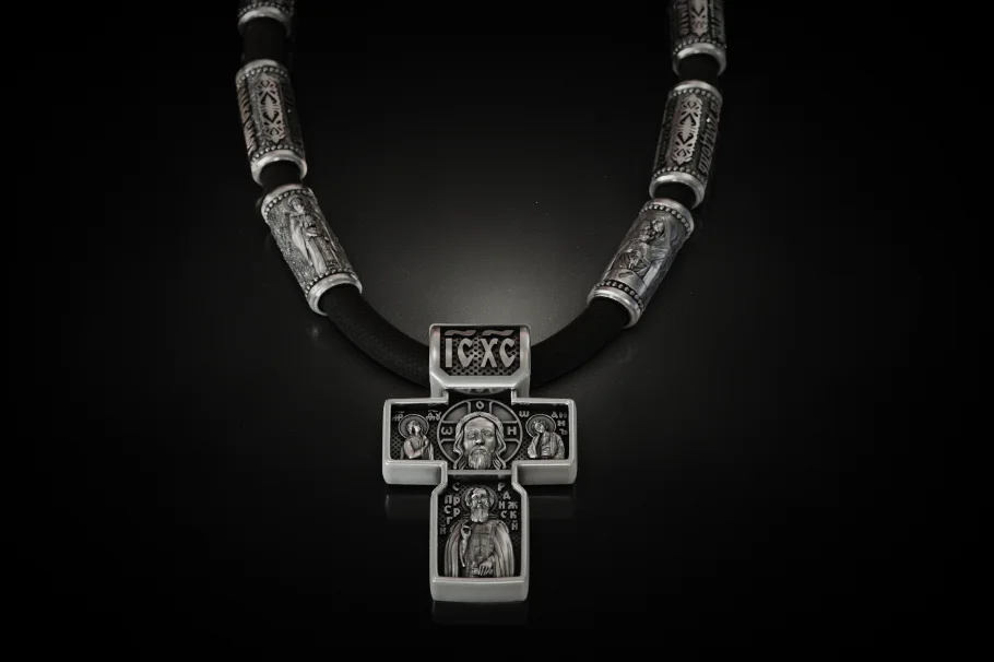 Orthodox Cross Pendant with Beads — view 2