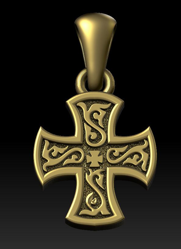 Orthodox Crucifixion Cross Pendant with Scrollwork Back — view 7