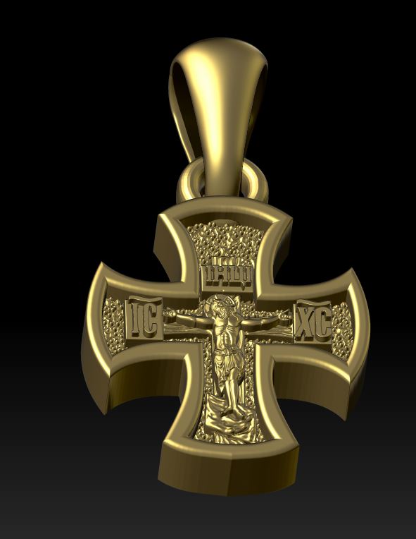 Orthodox Crucifixion Cross Pendant with Scrollwork Back — view 5