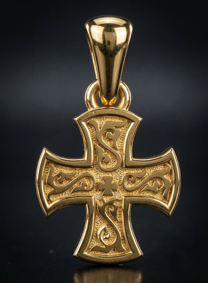 Orthodox Crucifixion Cross Pendant with Scrollwork Back — view 2