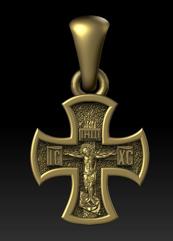 Orthodox Crucifixion Cross Pendant with Scrollwork Back — view 6