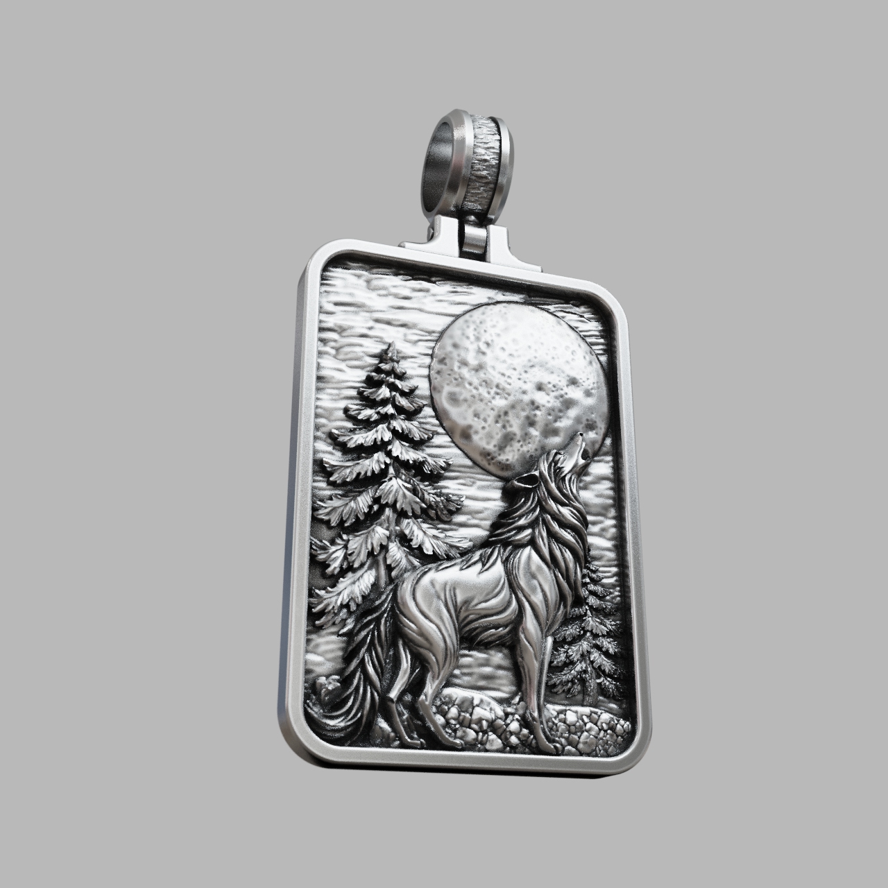 Howling Wolf at Moon Rectangular Forest Scene Pendant — view 5