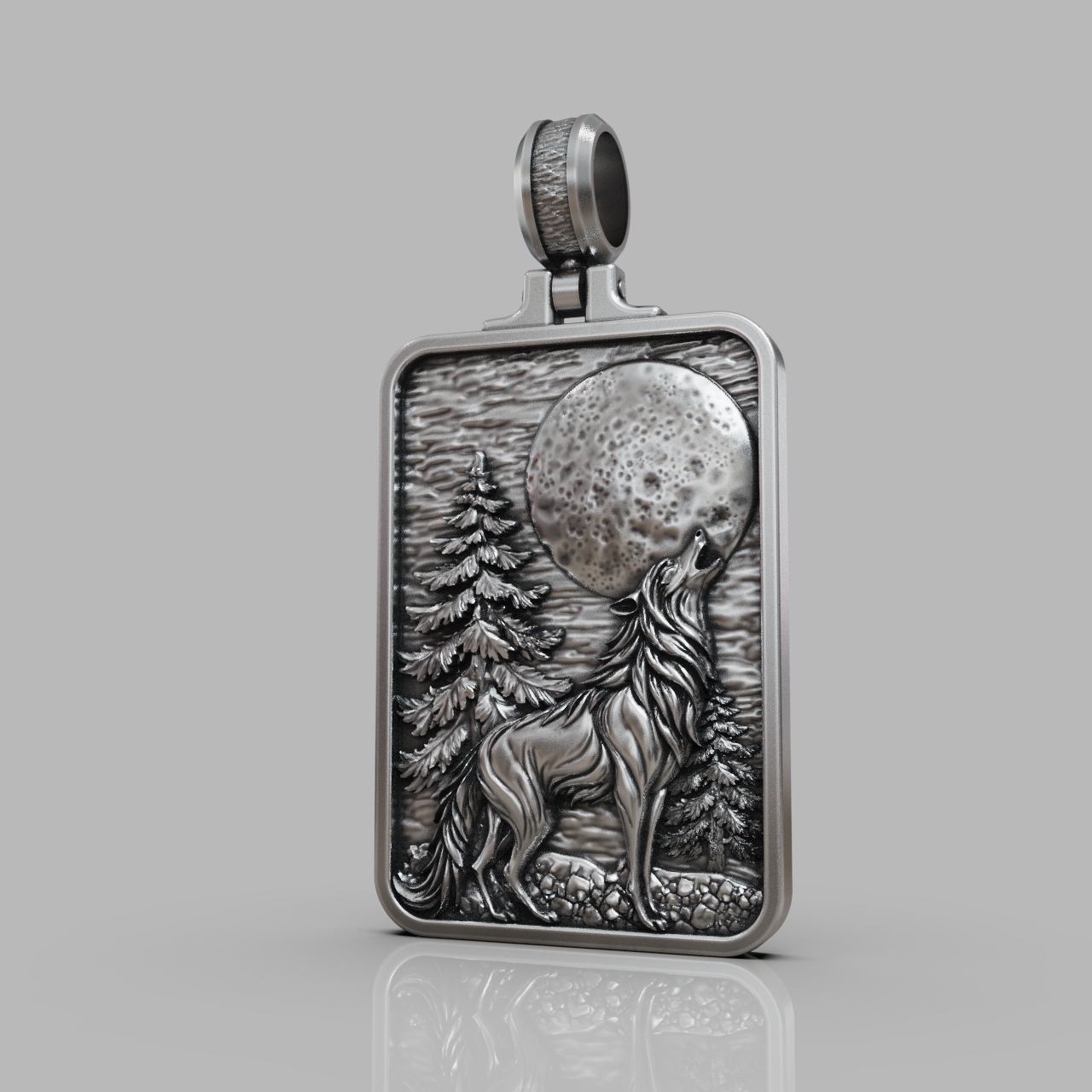 Howling Wolf at Moon Rectangular Forest Scene Pendant — view 6